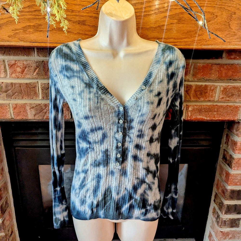 Tie-Dye V-Neck Ribbed Women's Top Size Small